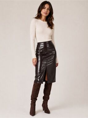 a new day Women’s Brown Pencil Skirt Faux Leather Size 2